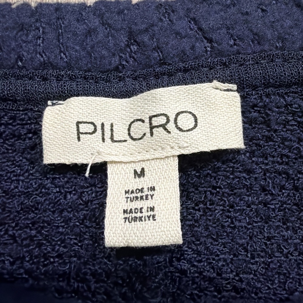 Anthropologie Pilcro Short Sleeve Sweater Twofer Top Textured Navy Medium - Picture 4 of 7